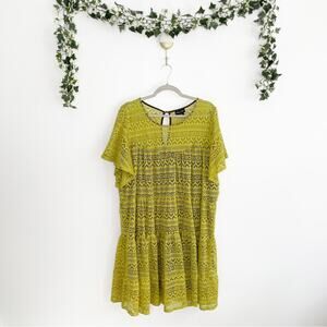 CITY CHIC Chartreuse Lace Overlay Mini Dress Size XXL / 24